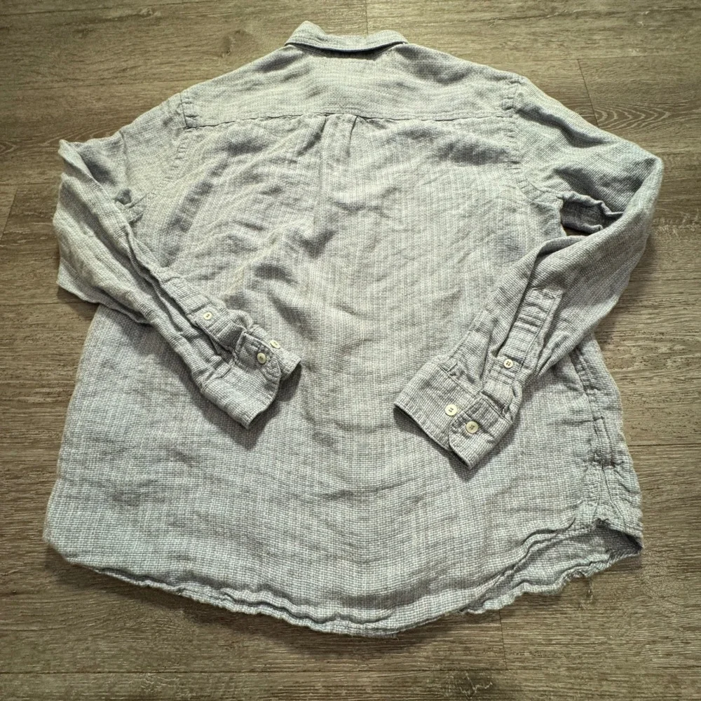Banana Republic Shirt Mens L Blue Gray Kint 100% Linen Vacation Costal Casual